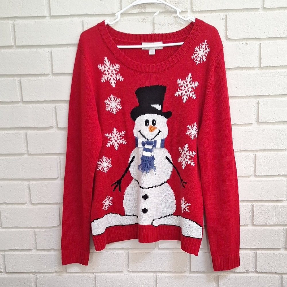 Carolyn Taylor Adorable Red Snowman Sweater. Size XL Meassures Smaller. NWOT